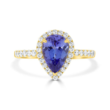 1.81 ct AAAA Pear Tanzanite Ring with 0.48 cttw Diamond in 14K Yellow Gold