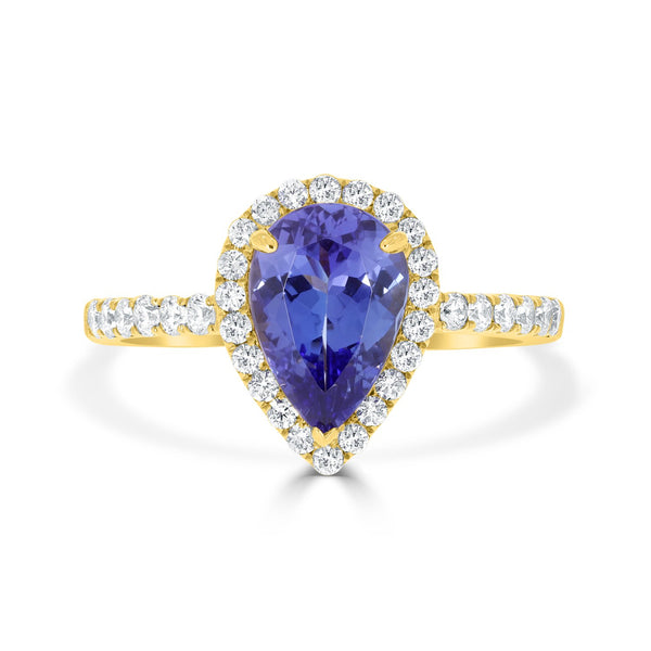 1.81 ct AAAA Pear Tanzanite Ring with 0.48 cttw Diamond in 14K Yellow Gold