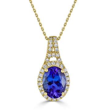 1.43 ct AAAA Oval Tanzanite Pendant with 0.17 cttw Diamond in 14K YG