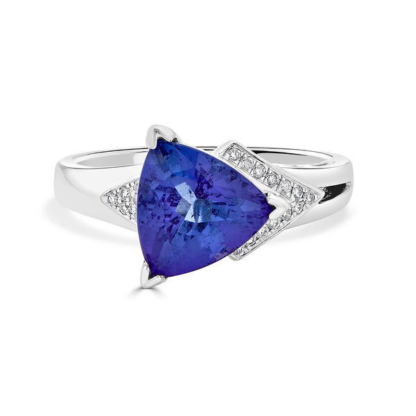 2.78 ct AAAA Trillion Tanzanite Ring with 0.07 cttw Diamond in 14K White Gold