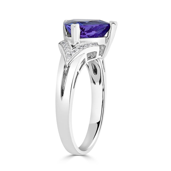 2.78 ct AAAA Trillion Tanzanite Ring with 0.07 cttw Diamond in 14K White Gold