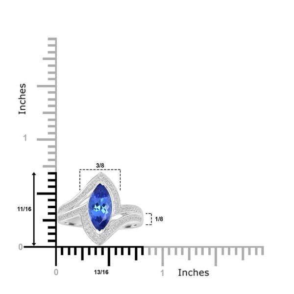 1.5ct AAAA Marquise Tanzanite Ring With 0.25 cttw Diamond in 14K White Gold