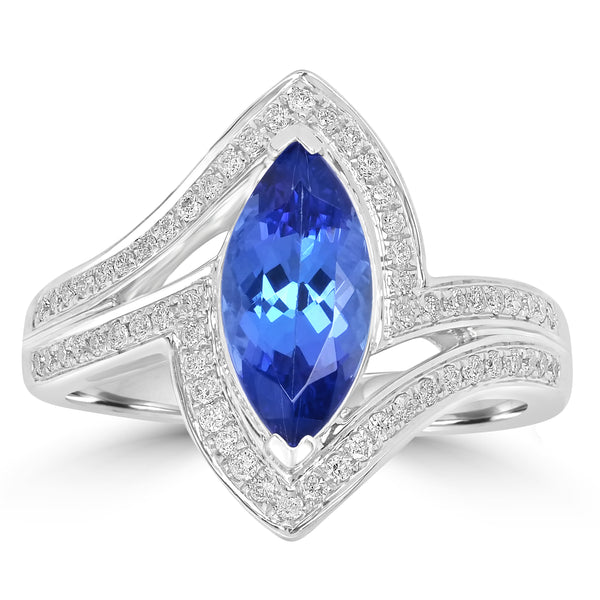 1.5ct AAAA Marquise Tanzanite Ring With 0.25 cttw Diamond in 14K White Gold