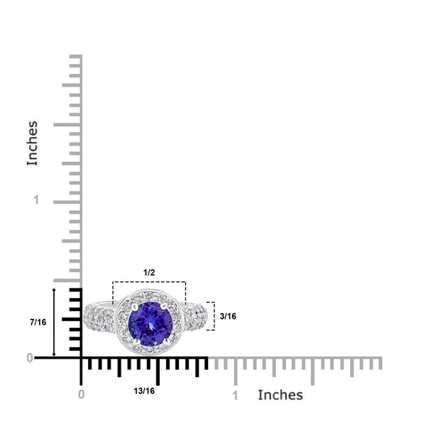 2.04 ct AAAA Round Tanzanite Ring with 1 cttw Diamond in 14K White Gold