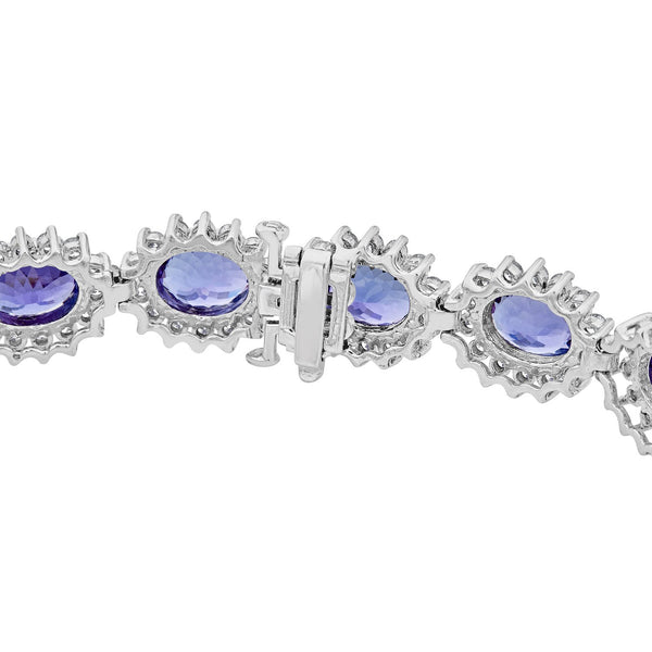 25.46 ct AAAA Oval Tanzanite Bracelet with 5.94 cttw Diamond in 14K White Gold