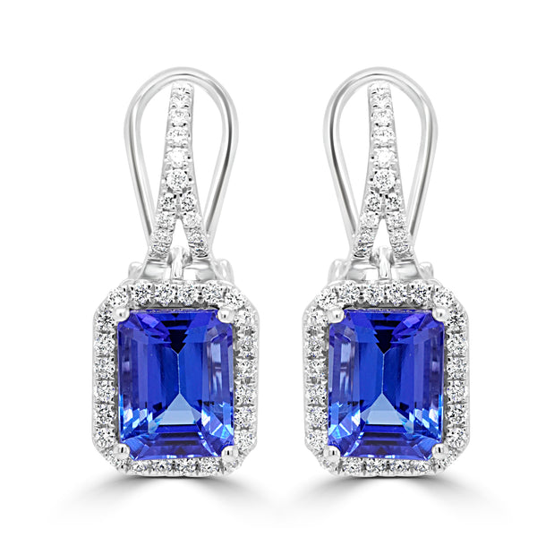 4.58ct AAAA Emerald Tanzanite Earring with 0.56 cttw Diamond in 14K White Gold