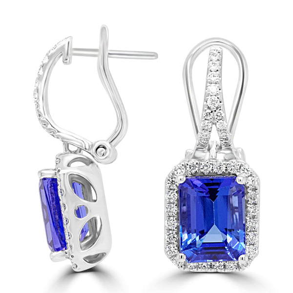 4.58ct AAAA Emerald Tanzanite Earring with 0.56 cttw Diamond in 14K White Gold