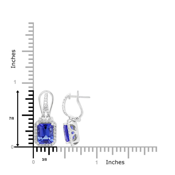 4.58ct AAAA Emerald Tanzanite Earring with 0.56 cttw Diamond in 14K White Gold