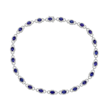25.59 ct AAAA Oval Tanzanite Necklace with 6.64 cttw Diamond in 14K White Gold