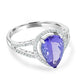 3.5 ct AAA Pear Tanzanite Ring with 0.24 cttw Diamond in 14K White Gold