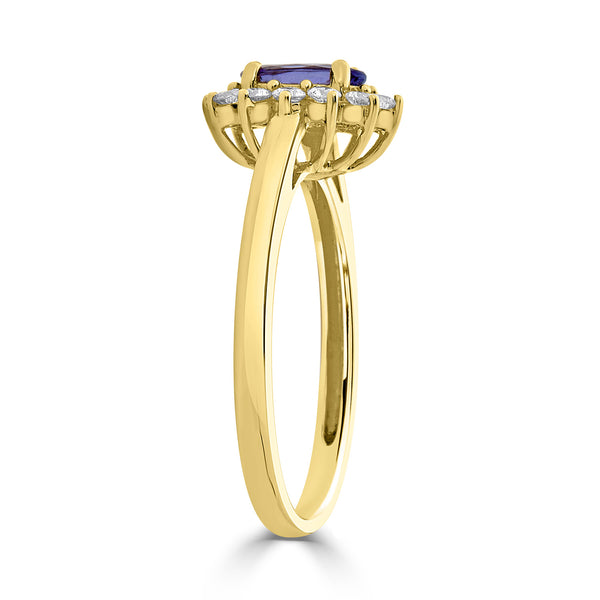 0.56 ct AAAA Oval Tanzanite Ring with 0.25 cttw Diamond in 14K Yellow Gold