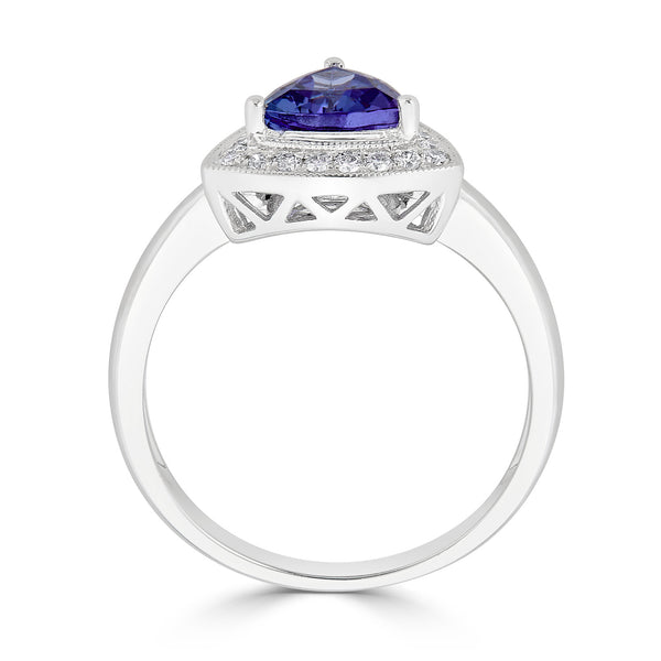 1.10 ct AAAA Trillion Tanzanite Ring with 0.16 cttw Diamond in 14K White Gold