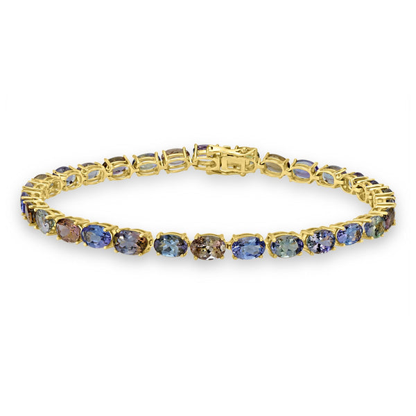 14.34 ct AAAA Oval Tanzanite Bracelet in 14K Yellow Gold