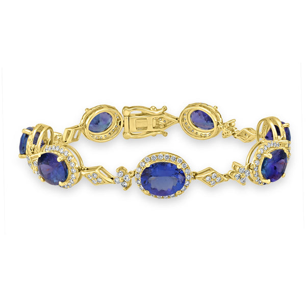 17.28 ct AAAA Oval Tanzanite Bracelet with 2.11 cttw Diamond in 14K YG