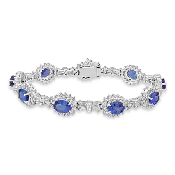 13.24 ct AAAA Oval Tanzanite Bracelet with 5.6 cttw Diamond in 14K WG