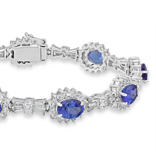 13.24 ct AAAA Oval Tanzanite Bracelet with 5.6 cttw Diamond in 14K WG