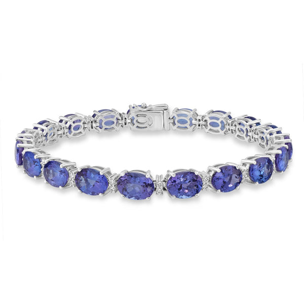 25.3 ct AAAA Oval Tanzanite Bracelet with 0.64 cttw Diamond in 14K WG