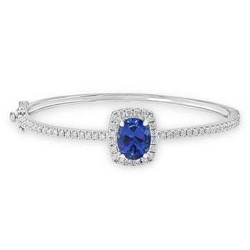 4.81 ct AAAA Oval Tanzanite Bangle with 1.17 cttw Diamond in 14K WG