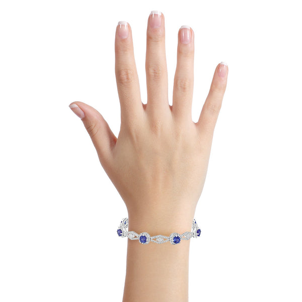 11.22 ct AAAA Round Tanzanite Bracelet with 2.33 cttw Diamond in 14K White Gold