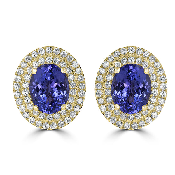 4.63ct AAAA Oval Tanzanite Earring with 1.02 cttw Diamond in 14K Yellow Gold