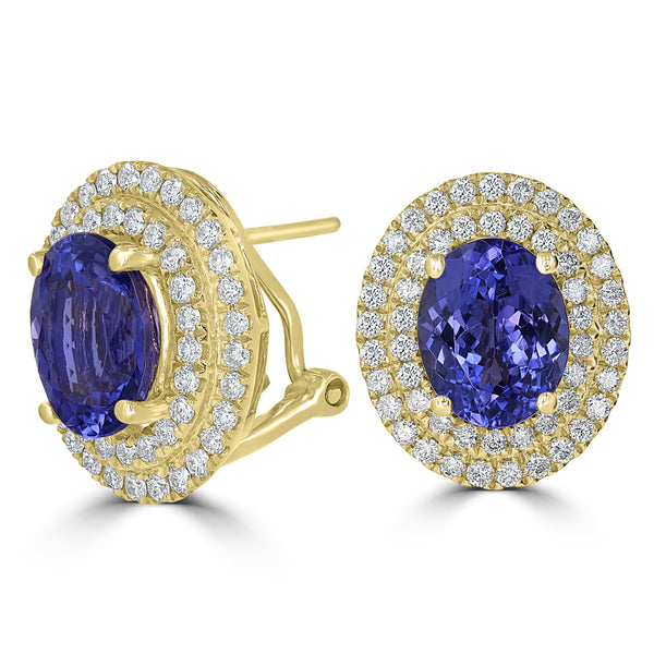 4.63ct AAAA Oval Tanzanite Earring with 1.02 cttw Diamond in 14K Yellow Gold