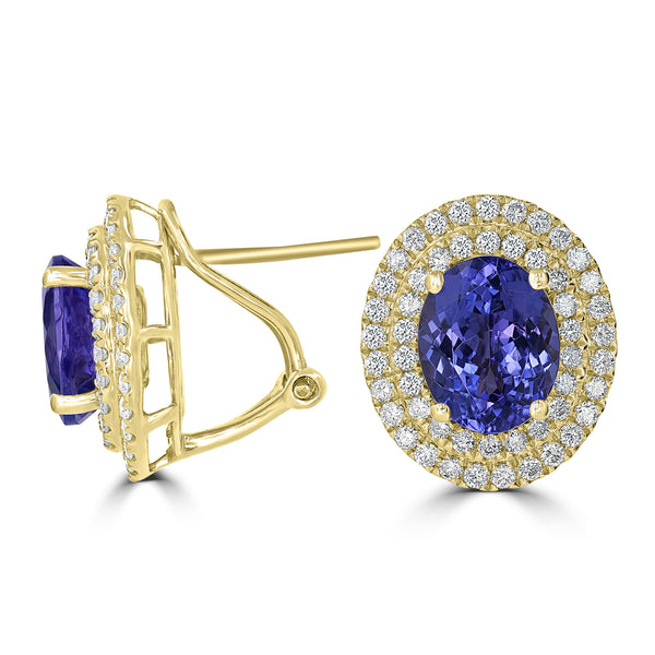 4.63ct AAAA Oval Tanzanite Earring with 1.02 cttw Diamond in 14K Yellow Gold