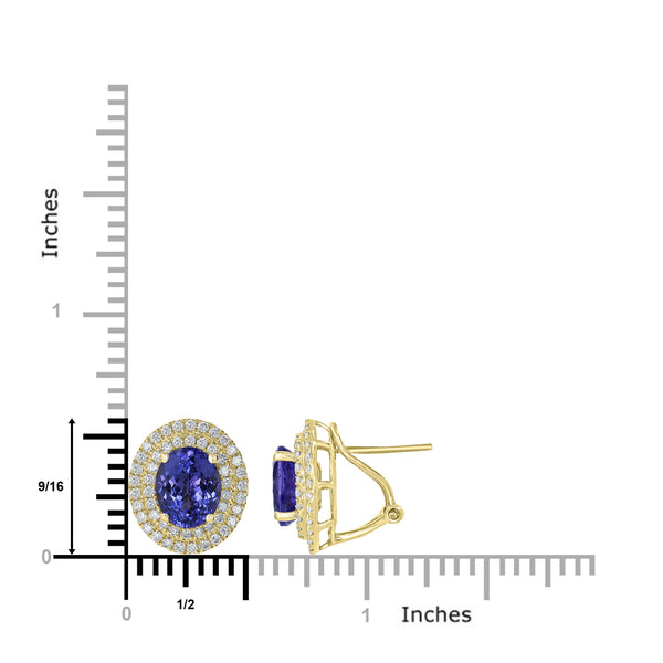 4.63ct AAAA Oval Tanzanite Earring with 1.02 cttw Diamond in 14K Yellow Gold