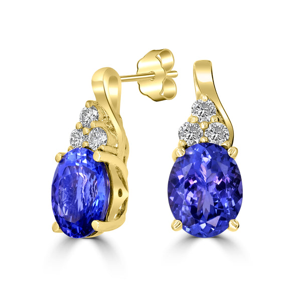 5.07 ct AAAA Oval Tanzanite Earring with 0.36 cttw Diamond in 14K Yellow Gold