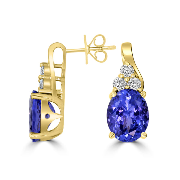 5.07 ct AAAA Oval Tanzanite Earring with 0.36 cttw Diamond in 14K Yellow Gold