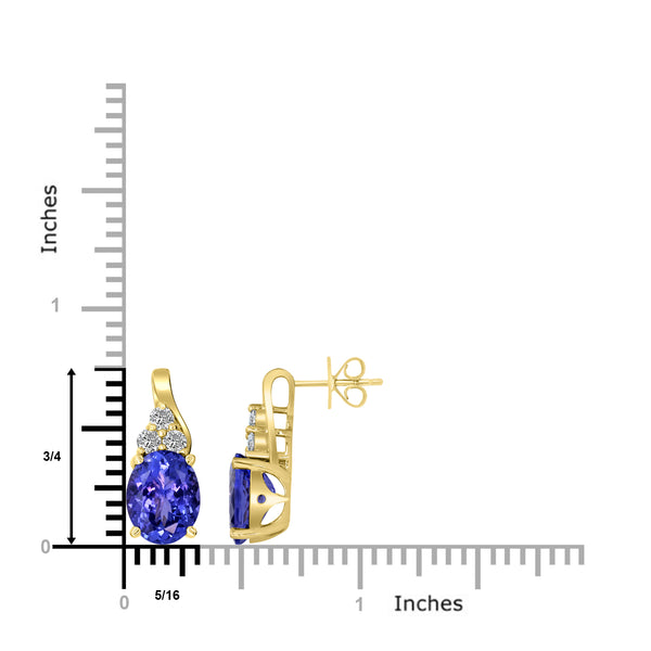 5.07 ct AAAA Oval Tanzanite Earring with 0.36 cttw Diamond in 14K Yellow Gold