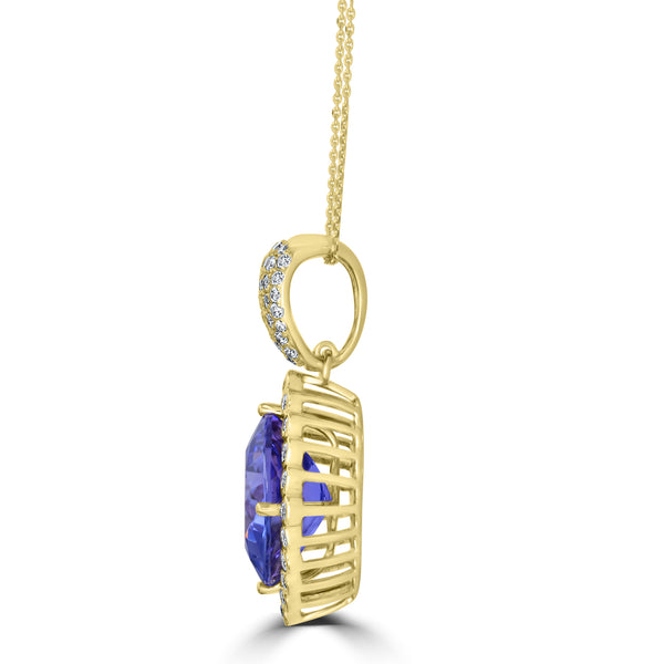 10.61ct AAAA Cushion Tanzanite Pendants with 0.83 cttw Diamond in 18K Yellow Gold