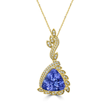 10.55ct AAAA Trillion Tanzanite Pendants with 0.53 cttw Diamond in 18K Yellow Gold