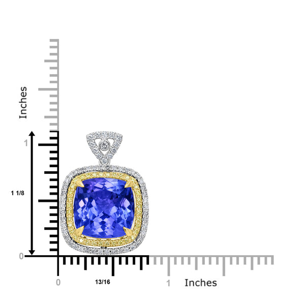 10.50ct AAAA Cushion Tanzanite Pendants with 0.6 cttw Diamond in 18K Two Tone Gold