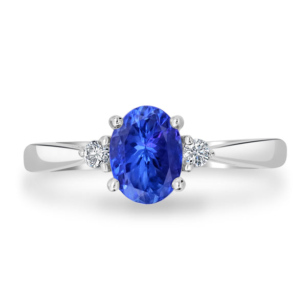 1.13ct AAAA Oval Tanzanite Rings with 0.07 cttw Diamond in 14K White Gold