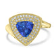 1.68ct AAAA Trillion Tanzanite Rings with 0.29 cttw Diamond in 14K Yellow Gold