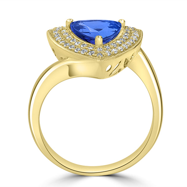 1.68ct AAAA Trillion Tanzanite Rings with 0.29 cttw Diamond in 14K Yellow Gold