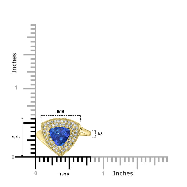 1.68ct AAAA Trillion Tanzanite Rings with 0.29 cttw Diamond in 14K Yellow Gold