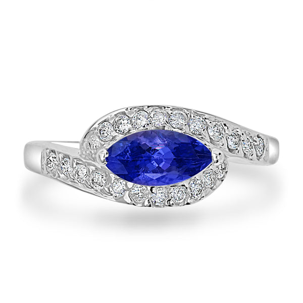 0.45 ct AAAA Marquise Tanzanite Rings with 0.32 cttw Diamond in 14K White Gold
