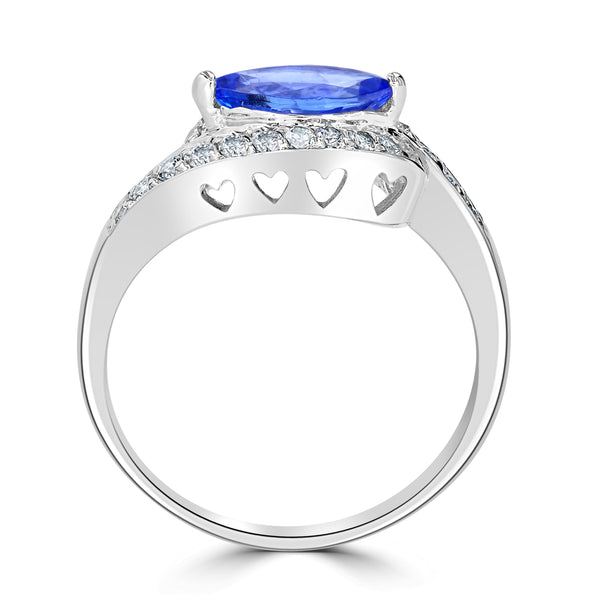 0.45 ct AAAA Marquise Tanzanite Rings with 0.32 cttw Diamond in 14K White Gold