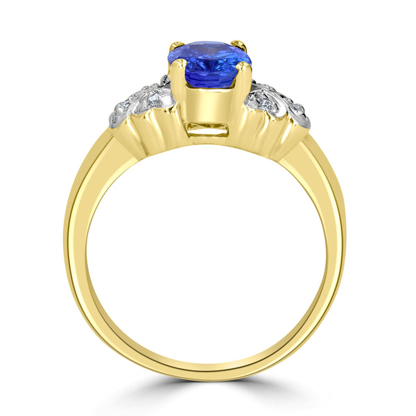 1.05ct AAAA Oval Tanzanite Rings with 0.05 cttw Diamond in 14K Two Tone Gold