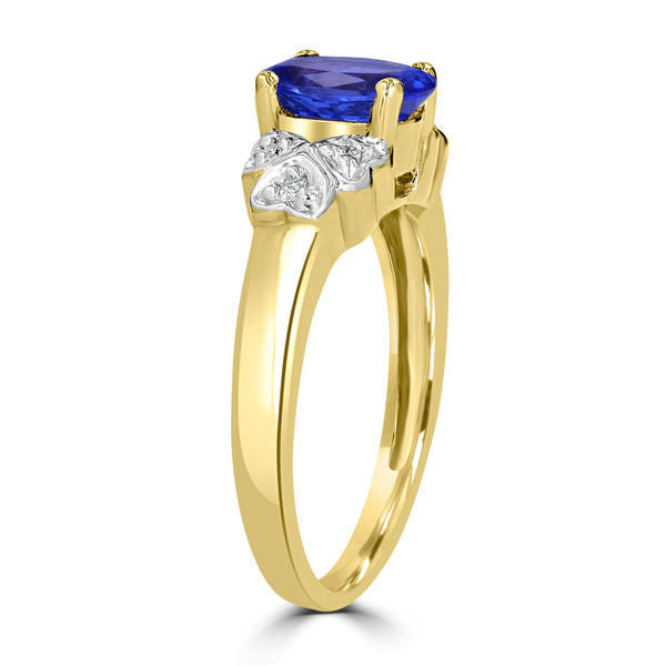 1.05ct AAAA Oval Tanzanite Rings with 0.05 cttw Diamond in 14K Two Tone Gold