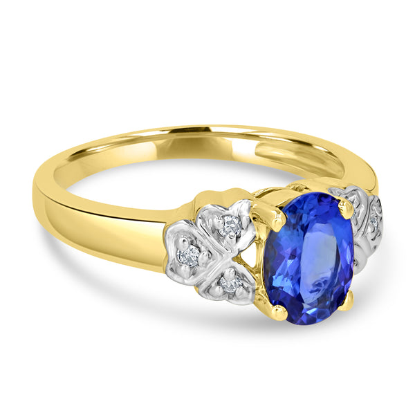 1.05ct AAAA Oval Tanzanite Rings with 0.05 cttw Diamond in 14K Two Tone Gold