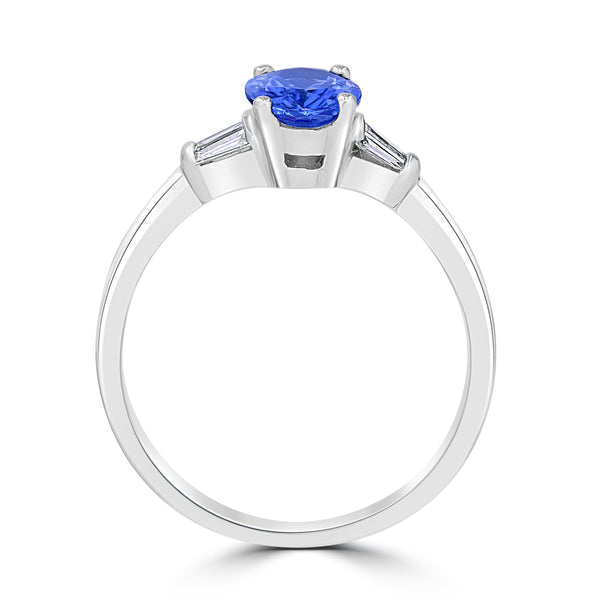 0.50ct AAAA Oval Tanzanite Rings with 0.10 cttw Diamond in 14K White Gold