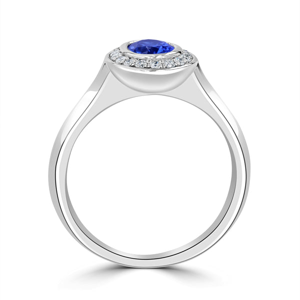 0.93ct AAAA Oval Tanzanite Rings with 0.14 cttw Diamond in 14K White Gold