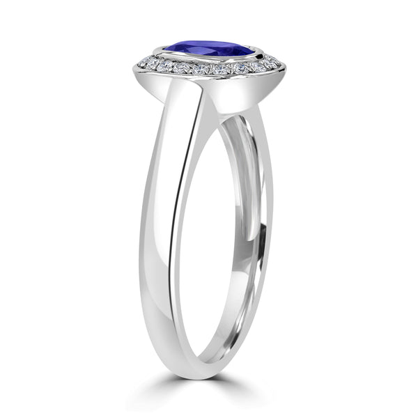 0.93ct AAAA Oval Tanzanite Rings with 0.14 cttw Diamond in 14K White Gold
