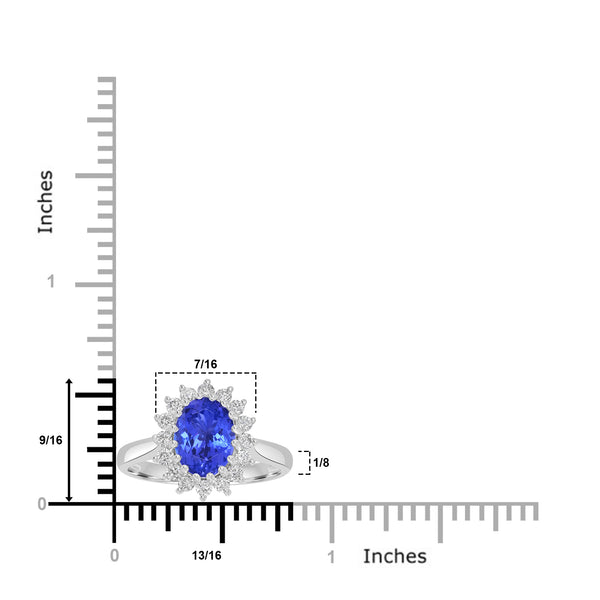 1.99ct AAAA Oval Tanzanite Ring With 0.43 cttw Diamond in 14K White Gold