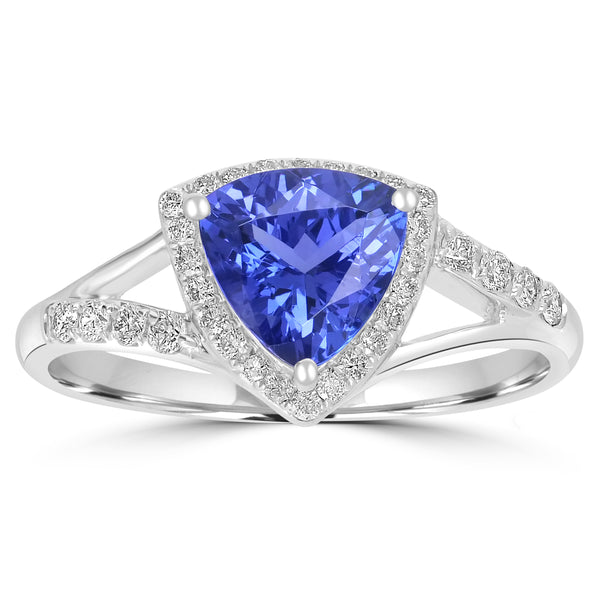 1.14ct AAAA Trillion Tanzanite Ring With 0.24 cttw Diamond in 14K White Gold