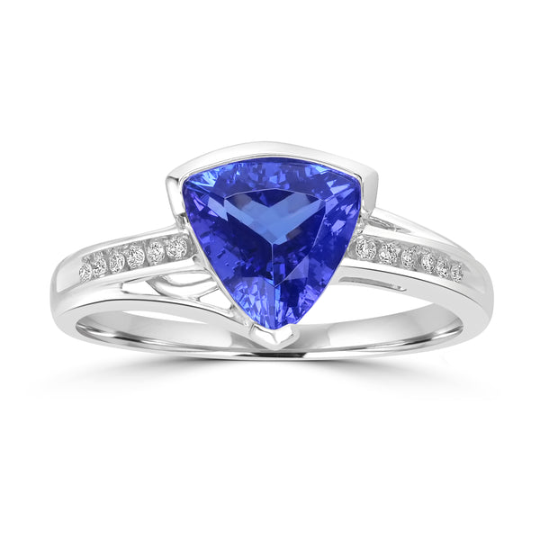 1.75ct AAAA Trillion Tanzanite Ring With 0.06 cttw Diamond in 14K White Gold
