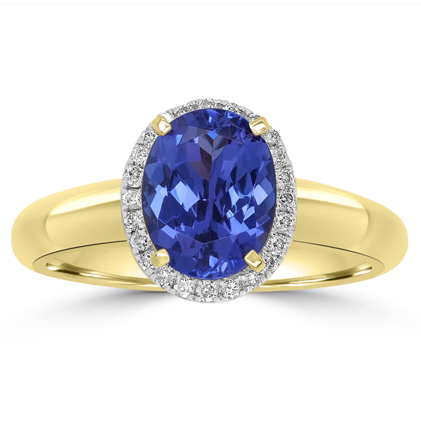 1.91ct AAAA Oval Tanzanite Ring With 0.15 cttw Diamond in 14K Yellow Gold