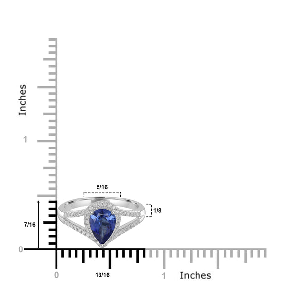 1.25ct AAAA Pear Tanzanite Ring With 0.2 cttw Diamond in 14K White Gold